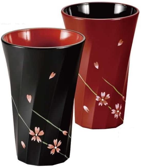 漆器タンブラー　赤と黒　ペア Amazon | 会津漆器 千波 フリーカップ ペア (桜 黒内朱・朱内黒